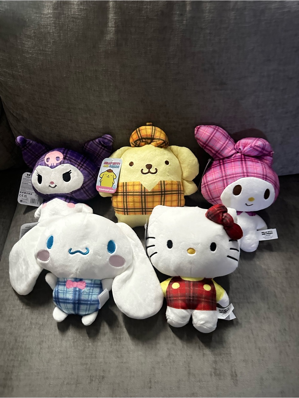 Hello Kitty Plush Set with Pink, White, Yellow, Purple, Blue Plaid Accents